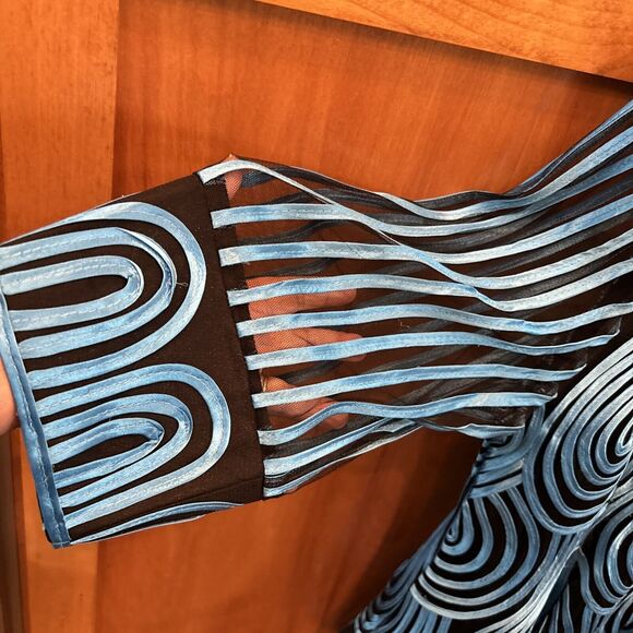 Serafina Premium RuffleTop XL Button Double Collar Sheer 3/4 Sleeve Lined Ribbon - Picture 5 of 11